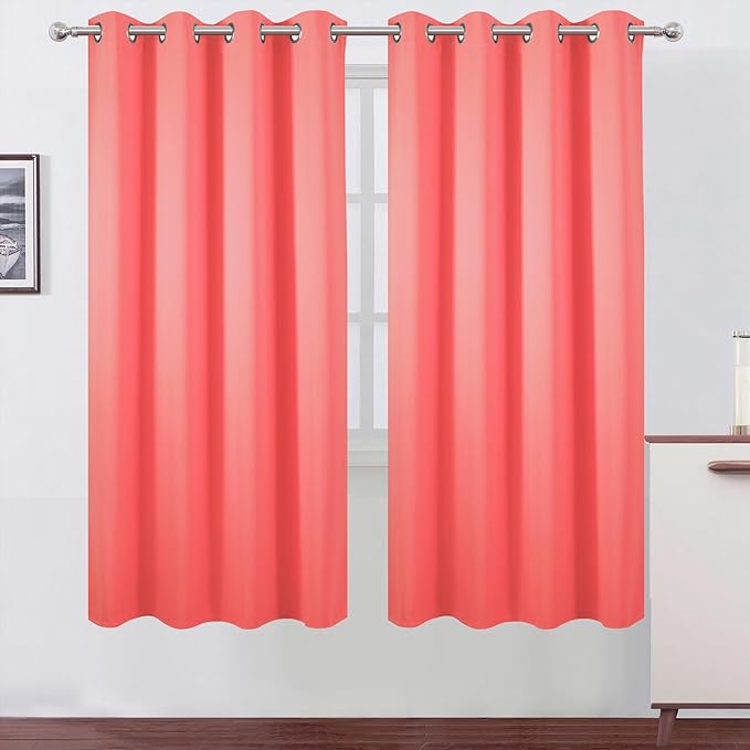 LEMOMO Blackout Curtains 66 x 72 Inch Long Coral Curtains Set of 2 Panels Room