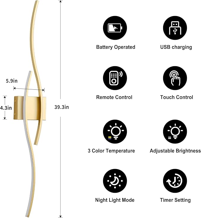 KARTOOSH Battery Operated Wall Sconces Set of Two