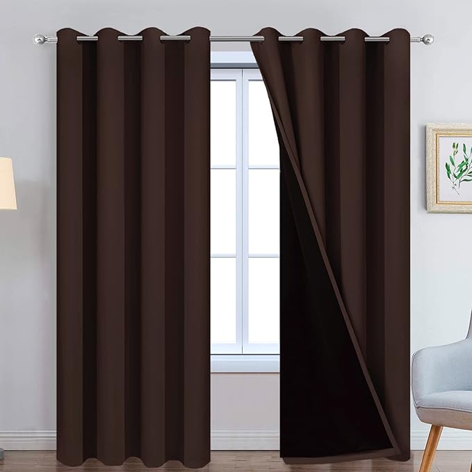 Yakamok 100% Blackout Curtains for Bedroom, 2 Thick Layers Thermal Insulated