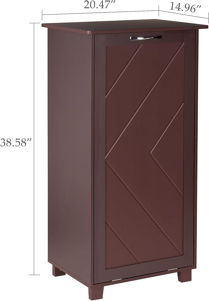 VECELO Tilt Out Kitchen Trash Bin Cabinet, Dog Proof Garbage Can with Wood Holder Free Standing Recycling, Brown