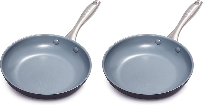 GreenPan Lima Ceramic Hard Anodized 8" Frying Pan Skillet Nonstick, PFAS/PFOA-Free Nontoxic Pots and Pans, Oven & Broiler Safe, Stainless Steel Handle, Cookware for Eggs & Omelet, Gray (Pack of 2)