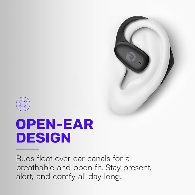 Raycon Essential Open Earbuds – True Wireless Open Ear Bluetooth 6.0 Headphones, Ultra-Lightweight, Comfort Hook Design, IPX5 Water Resistant, 36 Hours of Battery Life (Black)