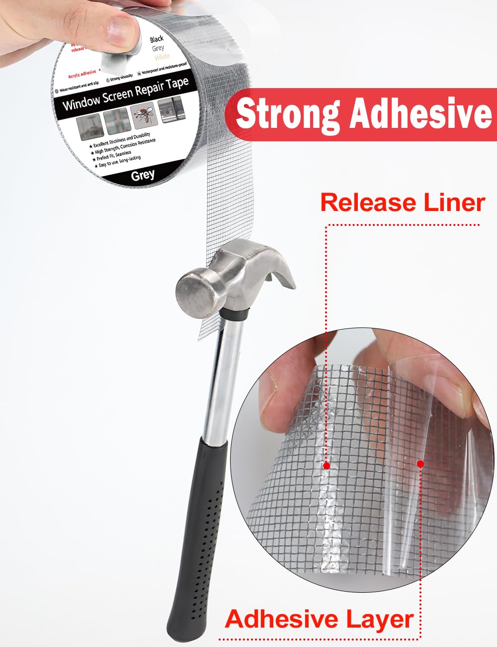wohohoho Window Screen Repair Tape, 4 in X 40 FT (480IN) Grey Screen Patch Repair Kit, 3-Layer Strong Adhesive Invisible Screen Tape Mesh Repair for Windows, Doors Garage Mosquito Net Magnetic Screen