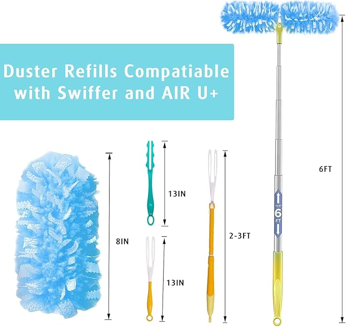 Duster Refill for Swiffer Duster, 30 Count Heavy Duty 2 Side 360° Duster Refills with 1 Handle, 4X Microfibers, Disposable Multi Surface Dusters for Cleaning