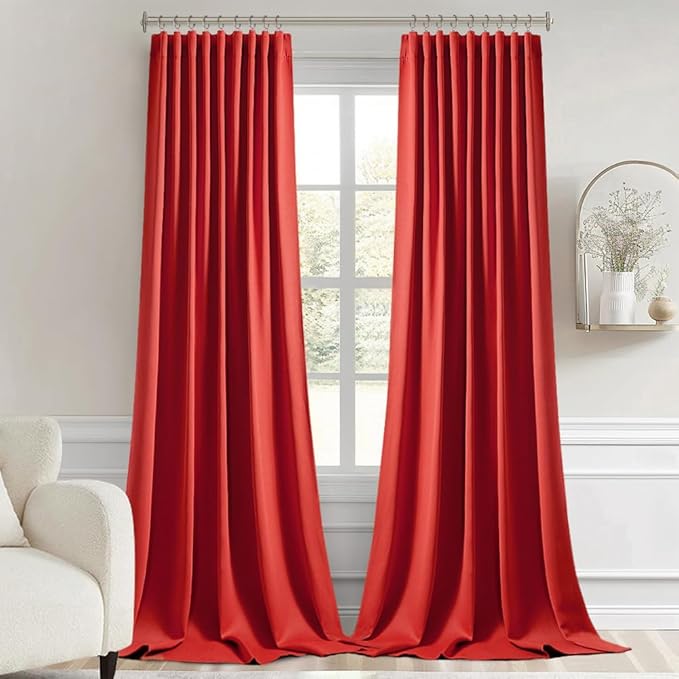 MIULEE Christmas Red Back Tab Blackout Curtains 120 Inch Long 2 Panels Set