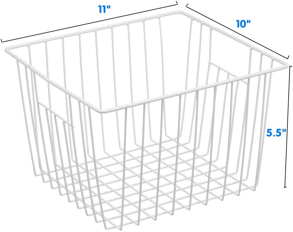 Upright Freezer Organizer Bins， Freezer Baskets for 14, 15 cu.ft Standup Freezer, Wire Storage Baskets with Built-in Handles for Frozen Foods, Snacks, Vegetables, Fruits and More, 6Pcs , White