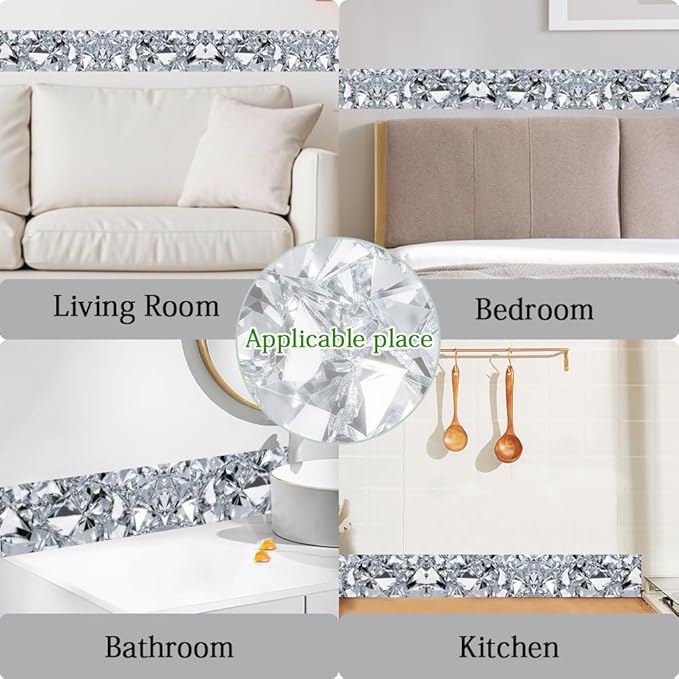 Diamond Wallpaper Border Peel and Stick 196.9 x 3.9 Inch Wall Border Trim