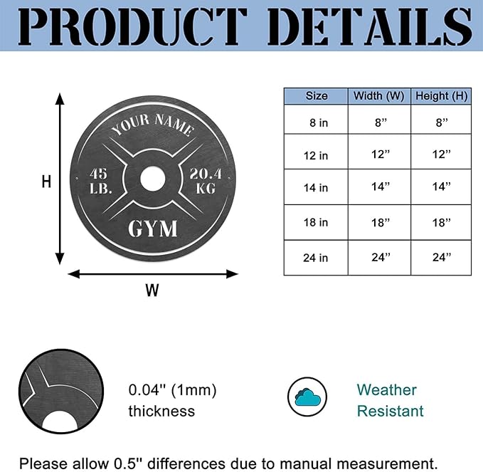 Personalized Home Gym LED Tin Metal Sign Multiple Sizes, Weight Lifting Exercise Workout Room Training Fitness Center Motivational Inspirational Quotes Decor Wall Art Hanging Accessories (11 w/o LED)