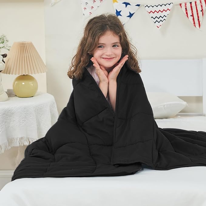 yescool Weighted Blanket (10 lbs, 41" x 60", Black) Cooling Heavy Blanket for Sleeping Perfect for 90-110 lbs, Breathable Blanket with Premium Glass Bead, Machine Washable