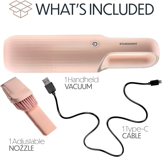 STARUMENT Portable Hand Vacuum Cleaner for Dust Pet Hair Dirt Home Car Interior, Furniture Lightweight Easy to Use, Compact Design Battery Rechargeable with USB-C Cable Pink