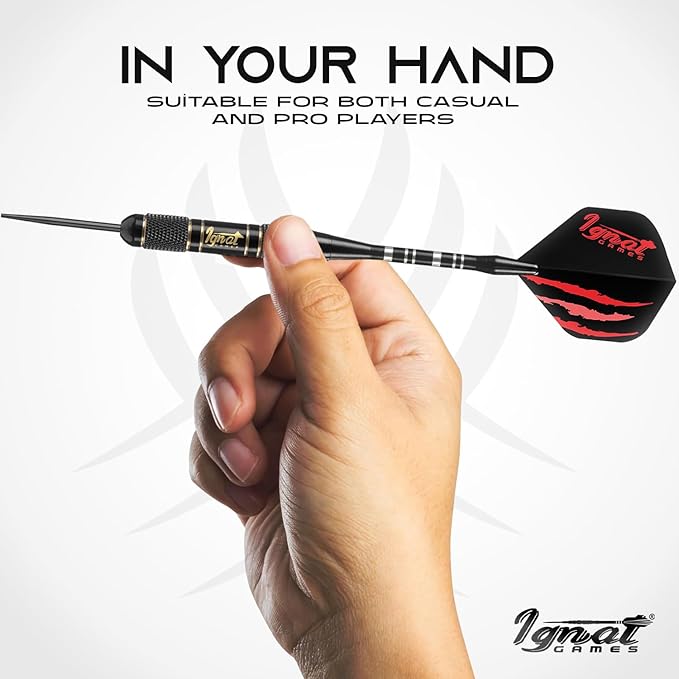 IgnatGames Premium Steel Tip Darts – 3/6/12 Pack Brass Barrels with Aluminum Shafts, 16 GlideXPro Flight Set, Tool Kit & Giftable Case
