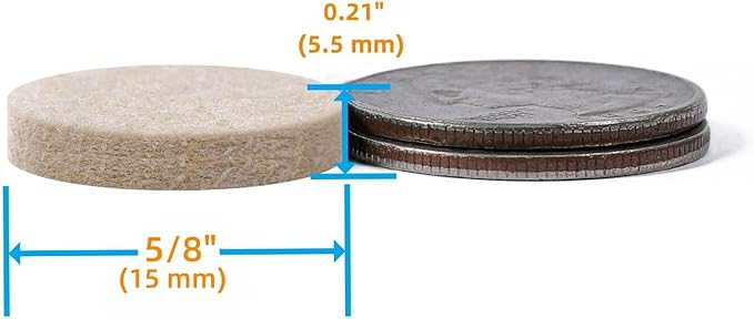 Furnigear Felt Furniture Pads for Hardwood Floors - Self Adhesive Chair Felt Pad, Floor Protector for Furniture Feet, Furniture Sliders Moving Furniture Smoothly, Anti Scratch 108 Pcs 5/8" Round Beige