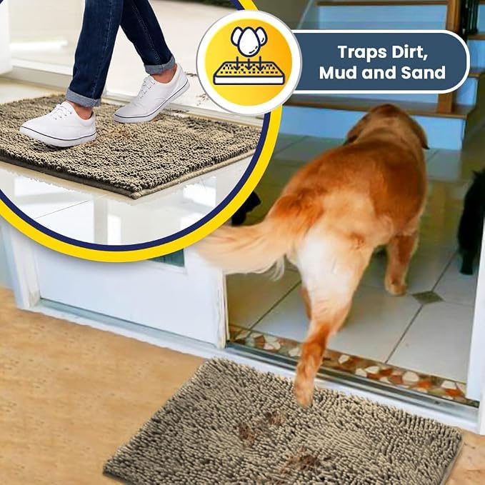 Muddy Mat® | Super Water Absorbent Door Mat Indoor, Microfiber Quick Dry Chenille Entryway Rug, Slip Resistant Front Door Mat, Indoor Mats for Entryway, Machine Washable Pet Rug, Sand 22" x 36"