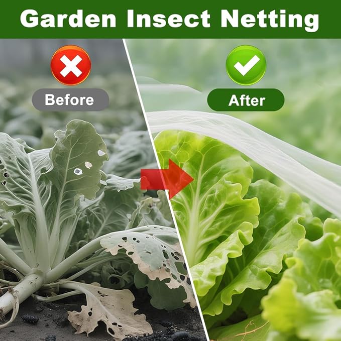 Agfabric Garden Netting 4'x100' Insect Pest Barrier Bird Netting for Garden Protection,Row Cover Mesh Netting for Vegetables Fruit Trees and Plants,White