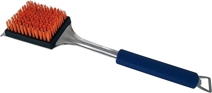 Ignite Stainless Steel Cool Grill Brush – Durable Grill Cleaner with Safe Nylon Bristles – No Wire Bristle Risk – Safe for Porcelain, Ceramic, Steel & Cast Iron Grates