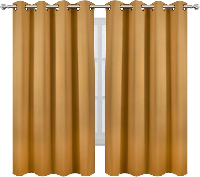 LEMOMO Mustard Yellow Blackout Curtains 52 x 63 Inch Length/Set of 2 Curtain