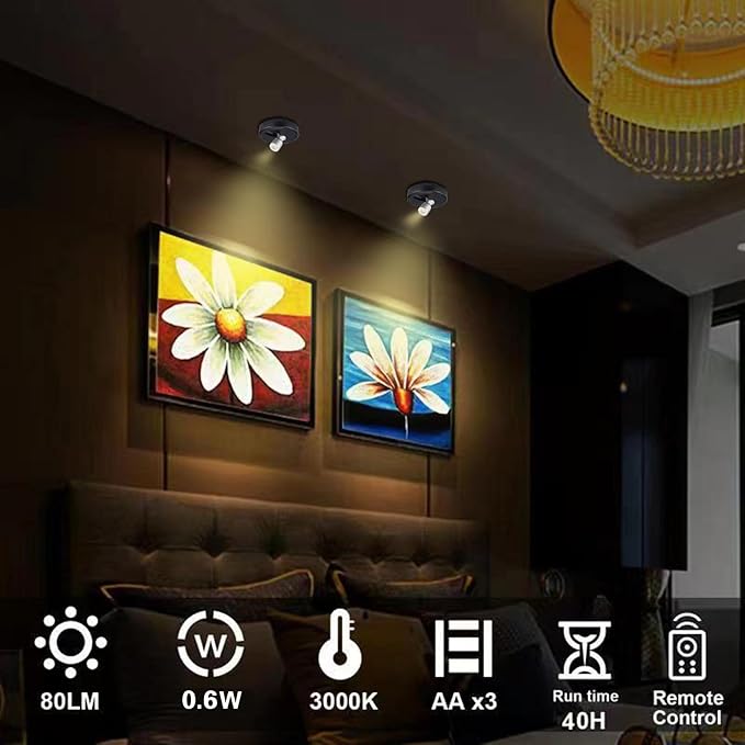 HAMVIDNE LED Spotlight, Battery Powered Picture Lights, Uplighting Indoor