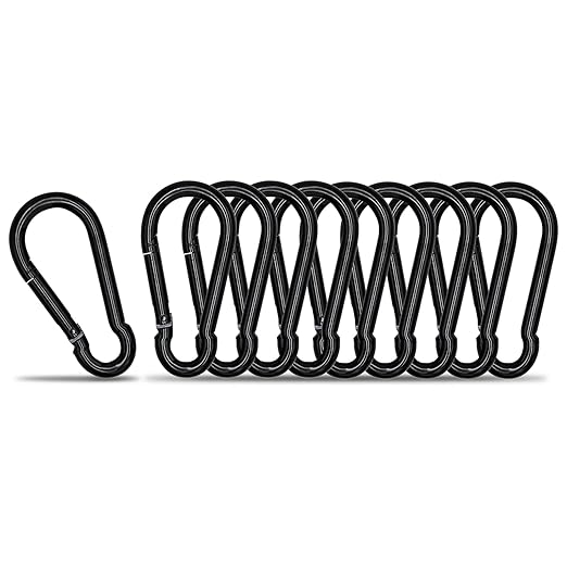 KINLINK 10 Pack Black Carabiner Clip, 3.15 inch Heavy Duty Spring Snap Hook, Small Caribeener Clips for Outdoor Camping, Swing Set, Hammock, Hiking Travel, Fishing, Quick Link Keychain