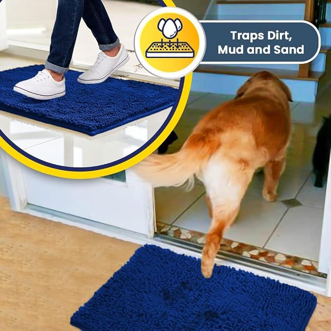 Muddy Mat® | Super Water Absorbent Door Mat Indoor, Microfiber Quick Dry Chenille Entryway Rug, Slip Resistant Front Door Mat, Indoor Mats for Entryway, Machine Washable Pet Rug, Royal Blue 2ft x 4ft