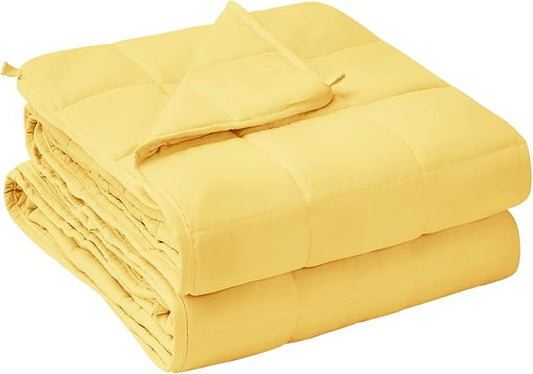 yescool Weighted Blanket for Adults (15 lbs, 60" x 80", Yellow) Cooling Heavy Blanket for Sleeping Perfect for 140-160 lbs, Queen Size Breathable Blanket with Premium Glass Bead, Machine Washable