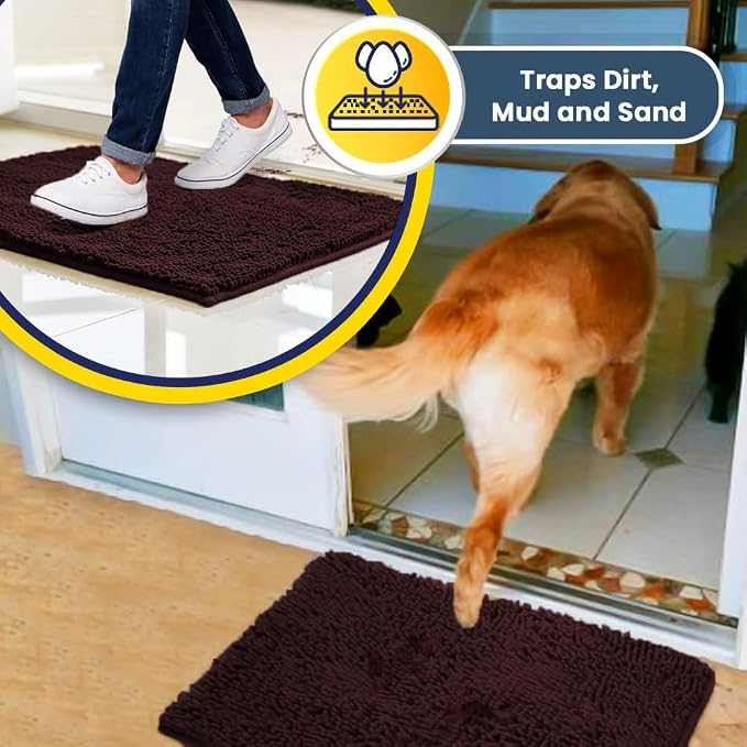 Muddy Mat® | Super Water Absorbent Door Mat Indoor, Microfiber Quick Dry Chenille Entryway Rug, Slip Resistant Front Door Mat, Indoor Mats for Entryway, Machine Washable Pet Rug, Rust 36" x 46"