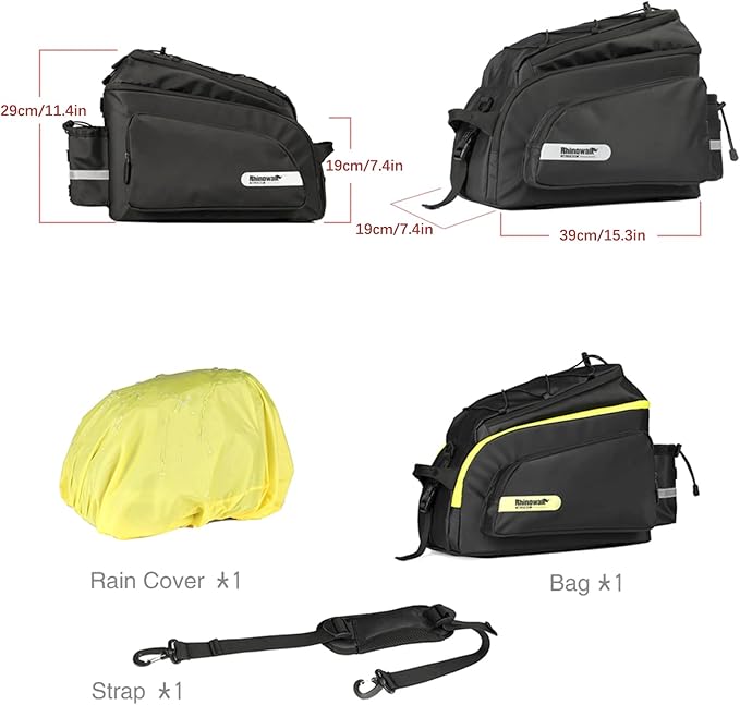 Rhinowalk Bike Bag Bike Trunk Bag Bike Pannier Bag,(for Bicycle Cargo Rack Saddle Bag Shoulder Bag Laptop Pannier Rack Bicycle Bag Professional Cycling Accessories)