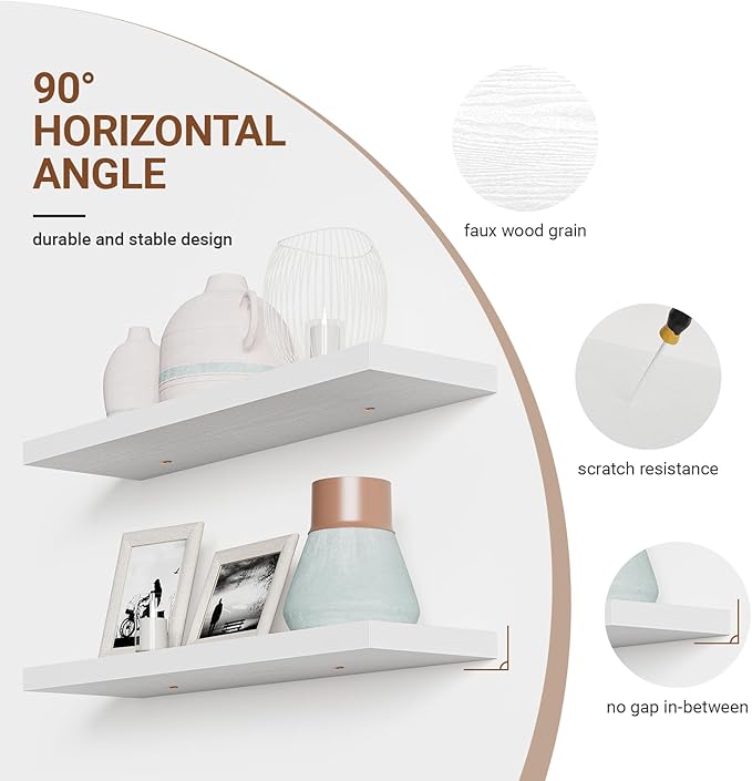 40 Inches Floating Shelves for Wall, 9.3" Deep White Long Floating Shelves Set