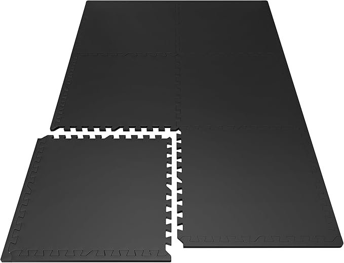 PRAISUN 0.6" Thicker Gym Mat, 6 Tiles 24 Sq Ft Workout Mats, Interlocking Foam Tiles with Rubber Top, High Density EVA Foam, Exercise Mat, Gym Flooring for Home Gym, Garage, 24 x 24in, Black