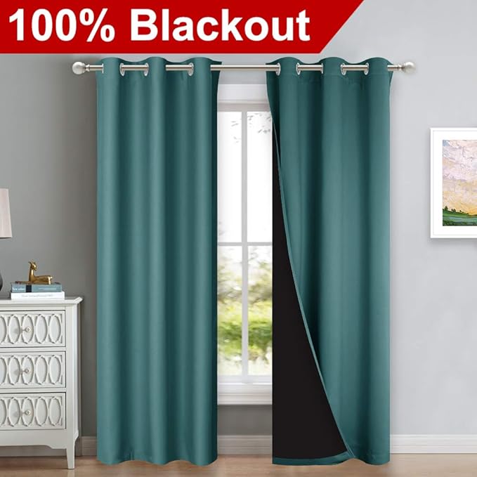 NICETOWN Sea Teal Full Shade Curtain Panels, Pair of Thermal Insulated & Energy