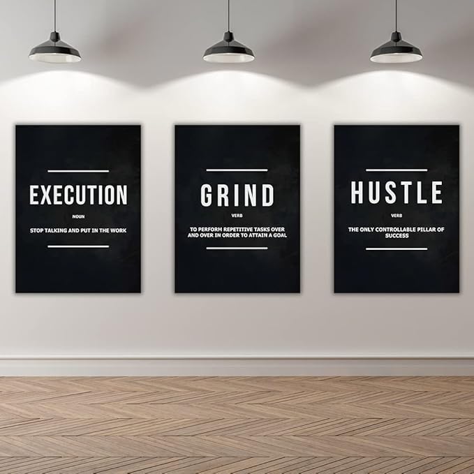 Success Canvas Painting Wall Art Quote Motivational Wall Art Execute Wall Decor 3 Pieces Black Poster Positive Inspirational Framed Artwork Prints Picture for Living Room Office 60''Wx 28''H