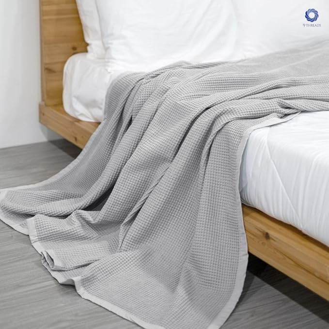 GOTS Certified Organic Cotton Waffle Weave Blanket, Twin Bed Size, 66"X90"Cozy Throw Blanket for Couch, Modern Home Decor, Throw Blankets,Waffle Blanket & Soft Bed Blankets -Scottish Grey