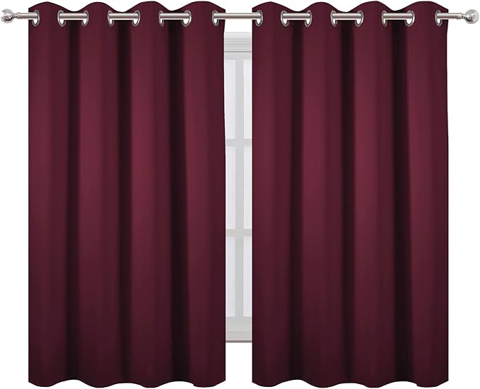 LEMOMO Blackout Curtains 66 x 54 Inch Long Burgundy Red Curtains Set of 2