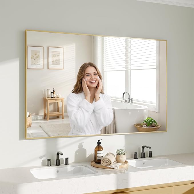 Koonmi Gold Mirrors for Wall, 30x48 Inch Bathroom Mirror, Rectangular Wall