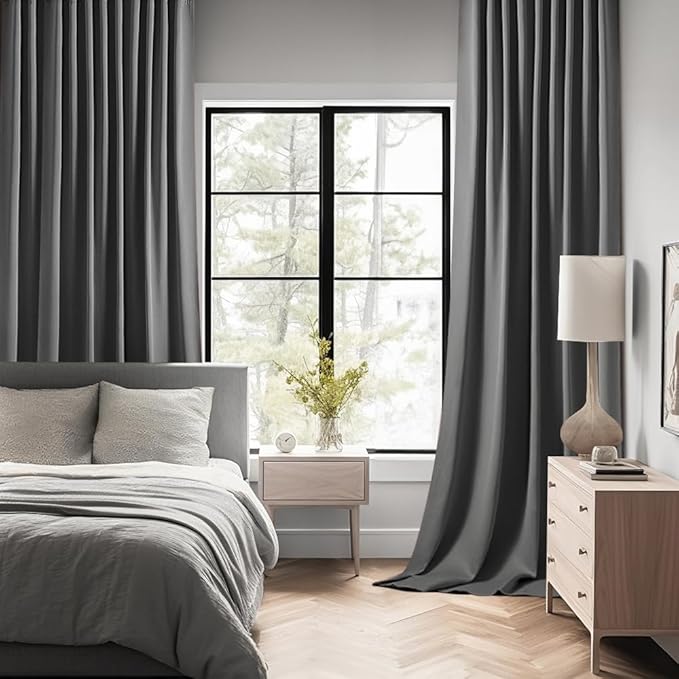 MIULEE Back Tab Grey Blackout Curtains 96 Inch Long 2 Panels Set