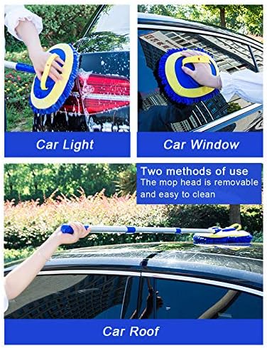 47" Car Wash Brush Kit Mitt Mop Sponge with Long Handle Chenille Microfiber Car Cleaning Brush Kit Duster Washing Car Tools Accessories, 1 Chenille Scratch-Free Replacement Head Aluminum Alloy Pole