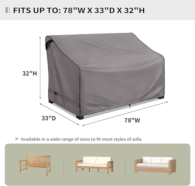 KylinLucky Outdoor Patio Sofa Cover fit 78 x 33 x 32 inch, 77 x 32, 76 x 31 Waterproof Weatherproof Heavy Duty 600D Garden Furniture Cover for Outside Sofa Couch