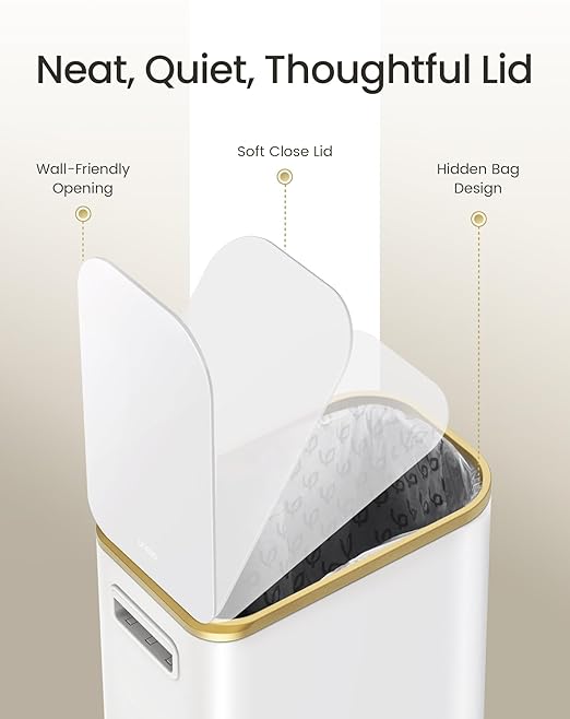 Cesun Small Bathroom Trash Can with Lid Soft Close, 5 Liter/1.3 Gallon Stainless Steel Garbage Can with Removable Inner Bucket, Step Pedal, Slim Waste Basket for Toilet, Office, Bedroom (White&Gold)