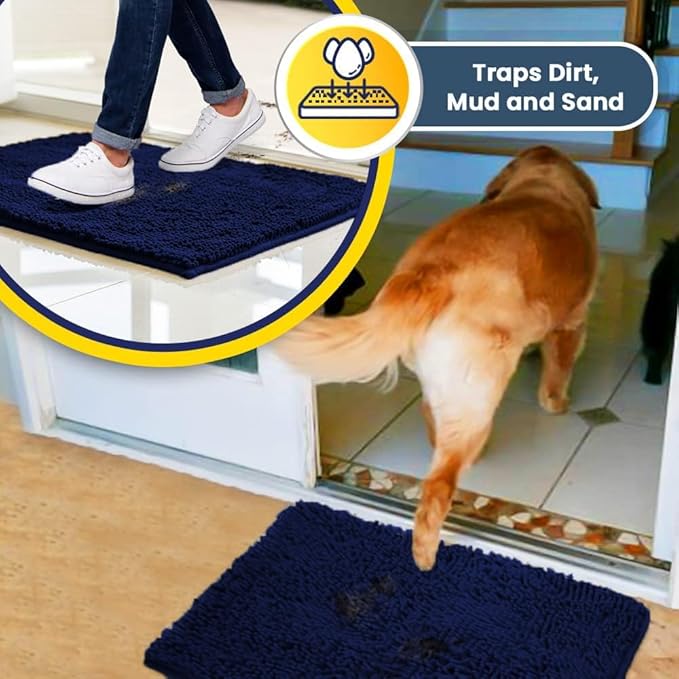 Muddy Mat® | Super Water Absorbent Door Mat Indoor, Microfiber Quick Dry Chenille Entryway Rug,Slip Resistant Front Door Mat,Indoor Mats for Entryway,Machine Washable Pet Rug, Navy Blue XXXL 72"X48"