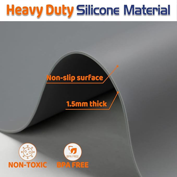 Warome Silicone Mat,78.7”x 23.6” Heat Resistant Mats for Countertop,Extra Large Countertop Protector Mat, Multi-functional Cuttable Kitchen Counter Mat, Silicone Mats for Kitchen Counter/Crafts- Grey