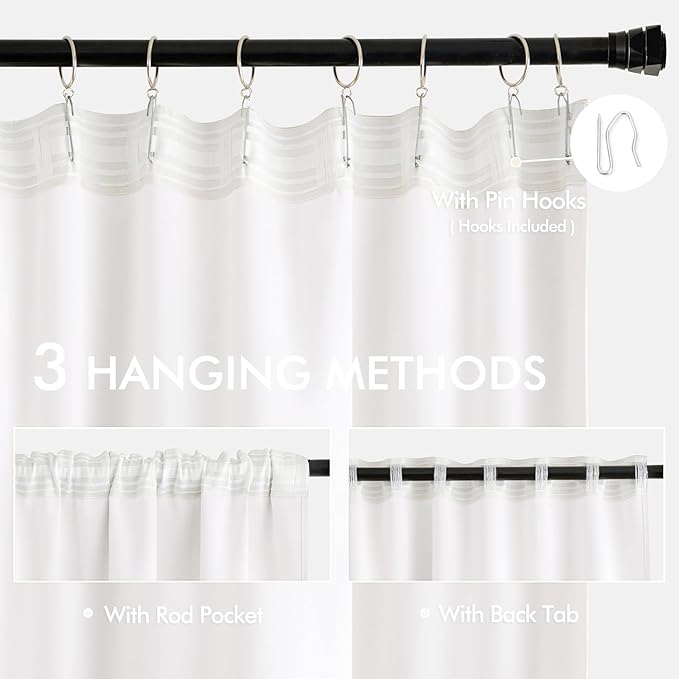 MIULEE Pure White Back Tab Light Blocking Curtains 63 Inch Length 2 Panels Set