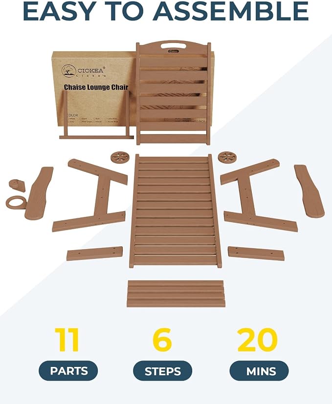 Ciokea Outdoor Chaise Lounge Chair Set of 2, Patio Lounge Chairs for Outside, HDPE Lounge Chair with Wheels & Cup Holder, Poly Chair with 5 Position for Poolside, Deck, Brown