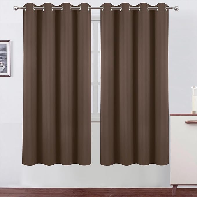 LEMOMO Blackout Curtains 66 x 72 Inch Long Chocolate Curtains Set of 2 Panels