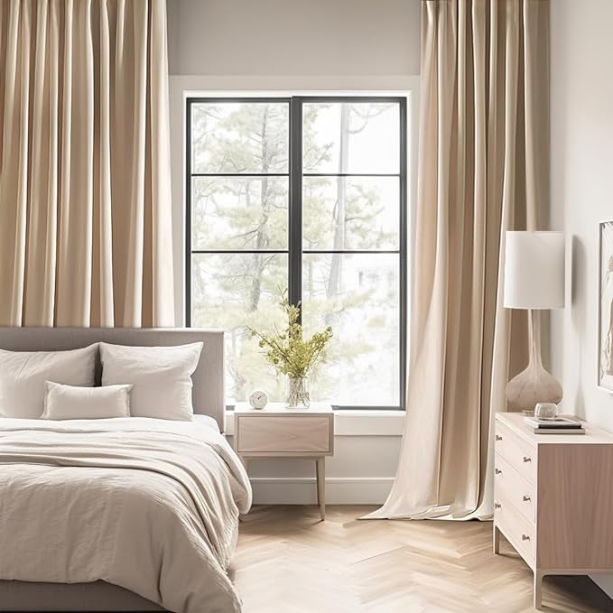 MIULEE Beige Back Tab Blackout Curtains 72 Inch Length 2 Panels Set