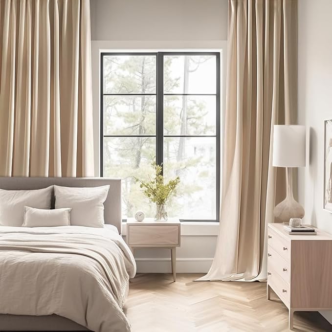 MIULEE Back Tab Beige Curtains 84 Inch Length 2 Panels Set