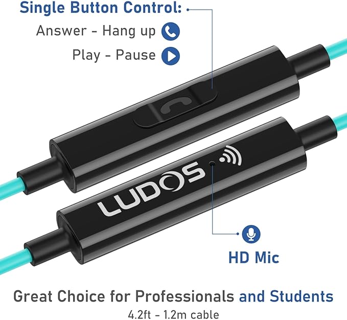 LUDOS Clamor USB C Headphones for iPhone 16 15 Pro Max Plus iPad Pro, 5 Years Warranty, USB-C Earbuds for Samsung Galaxy S24 S23 Ultra S22 S21 FE S20 A55 A54 A53, USB Type C Earphones - Turquoise
