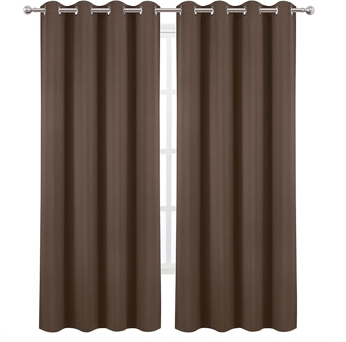 LEMOMO Blackout Curtains 52 x 90 Inch Long Chocolate Curtains Set of 2 Panels