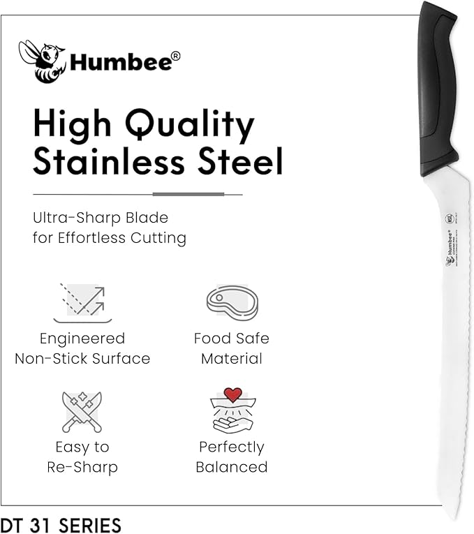 12-Inch Offset Serrated Bread Knife, Premium High Carbon Stainless Steel Blade Knife for Bread with Ergonomic Handle, NSF Certified, DT-31 Series, Black