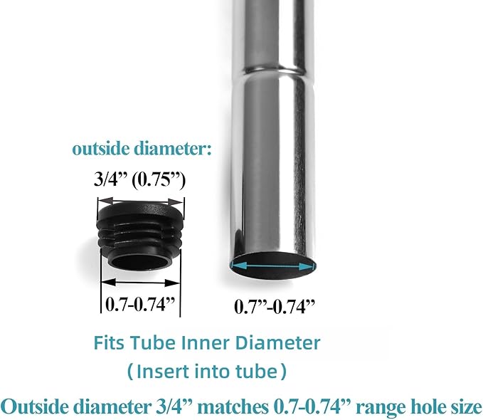 Plastic Plugs Tubing End Caps Chair End Caps Furnigear 3/4" Outside Bottom Round Tubing Caps Black Furniture Sliders Glides (Fit 0.7-074" Tube Inner Diameter, 40pack)