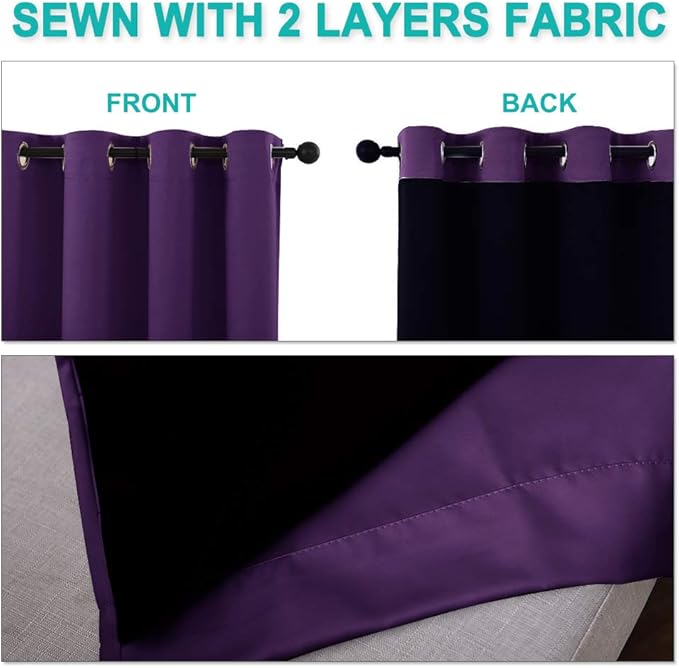 NICETOWN Royal Purple Full Shade Curtain Panels, 70 x 72 inch, Pair of Energy