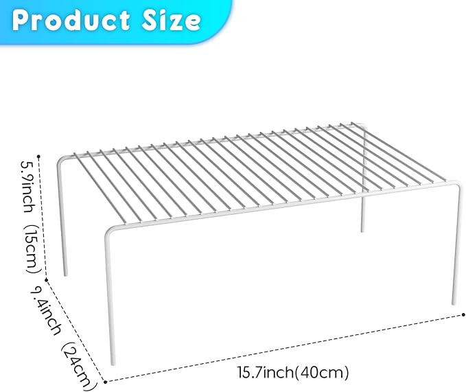 Large(15.7 x 9.4 inch)White Cabinet Storage Shelf Rack Set of 6, Rustproof Metal Wire Kitchen Counter Organizers and Storage, Spice Organization for Cabinet, Plate, Dish, Pantry, Bathroom, Fridge